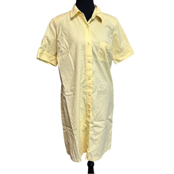 Lands End VTG Women’s Yellow Shirt Dress Size 10 Shoulder Pads 100% Cotton Shift - Picture 1 of 13